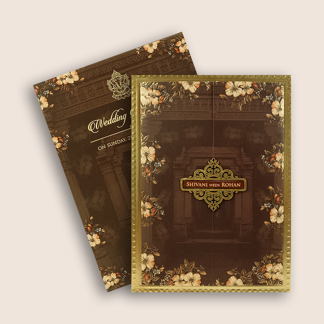 Brown Embossed Floral Marriage Invitation - KVN07950