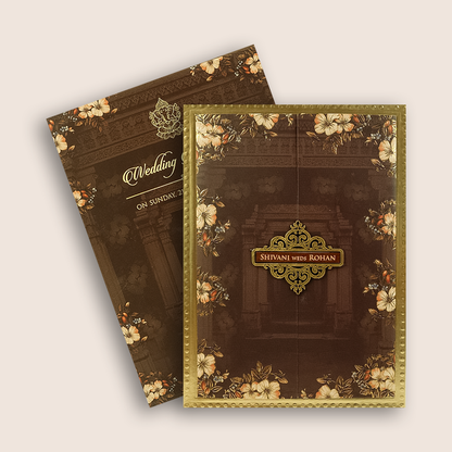 Brown Embossed Floral Marriage Invitation - KVN07950
