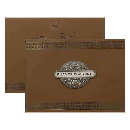Brown Padded Floral Wedding Card-KRC31600