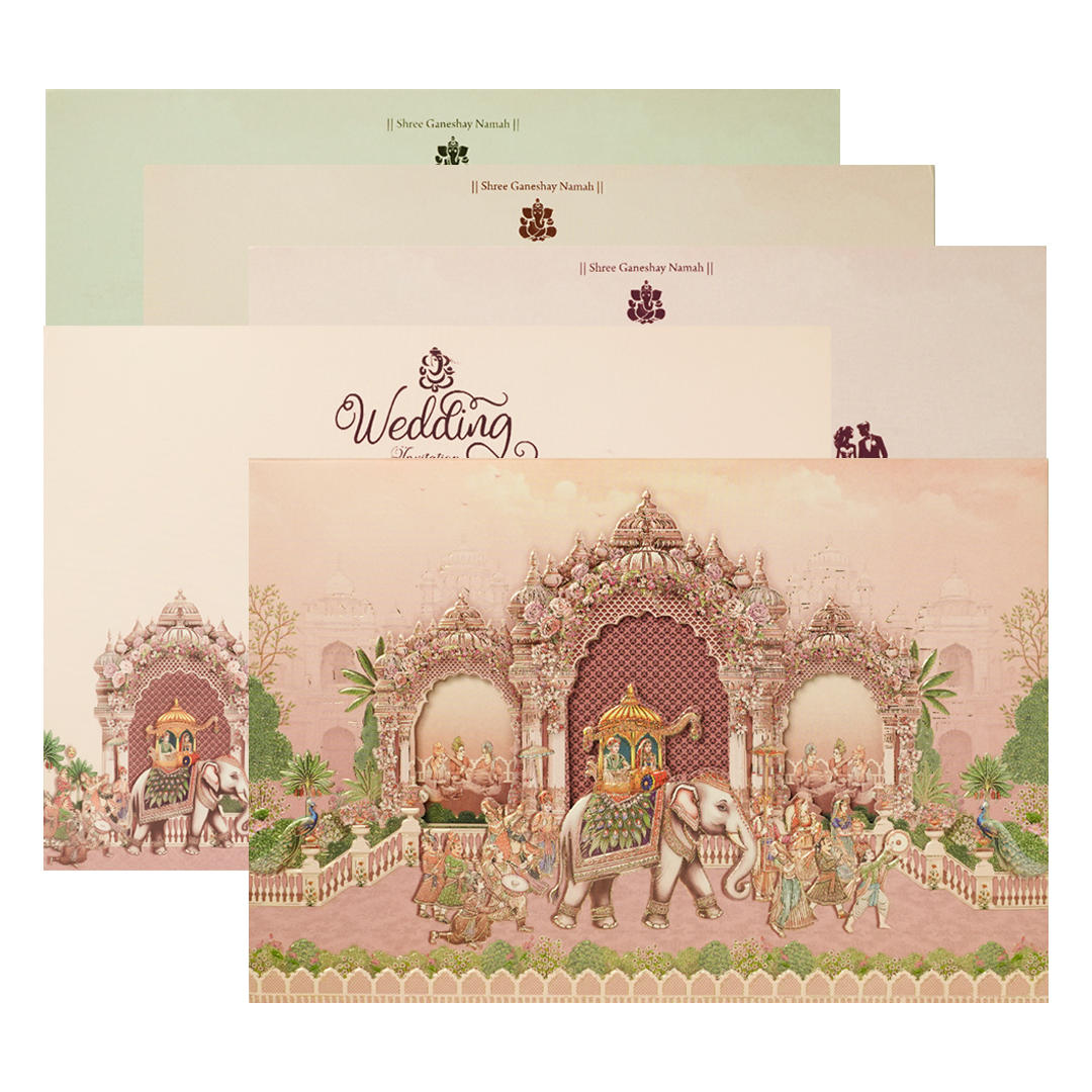 Pink Palace Elephant Padded Wedding Card-KSSC2470