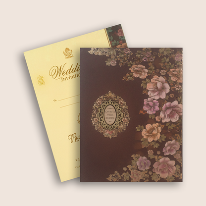 Brown Floral Padded Wedding Invitation Card - KSH18570