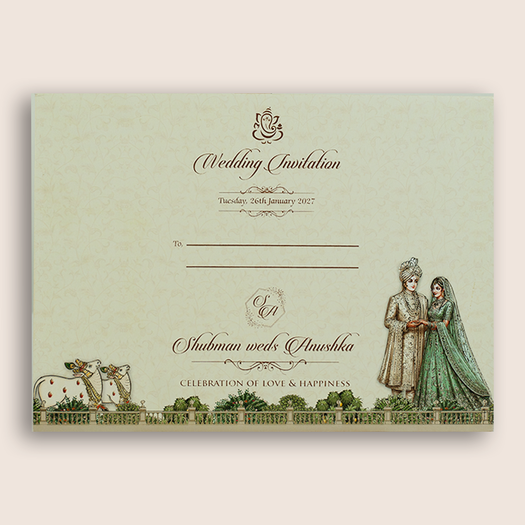 Royal Blue Bride Groom Laser Cut Padded Invitation Card - KRB10670