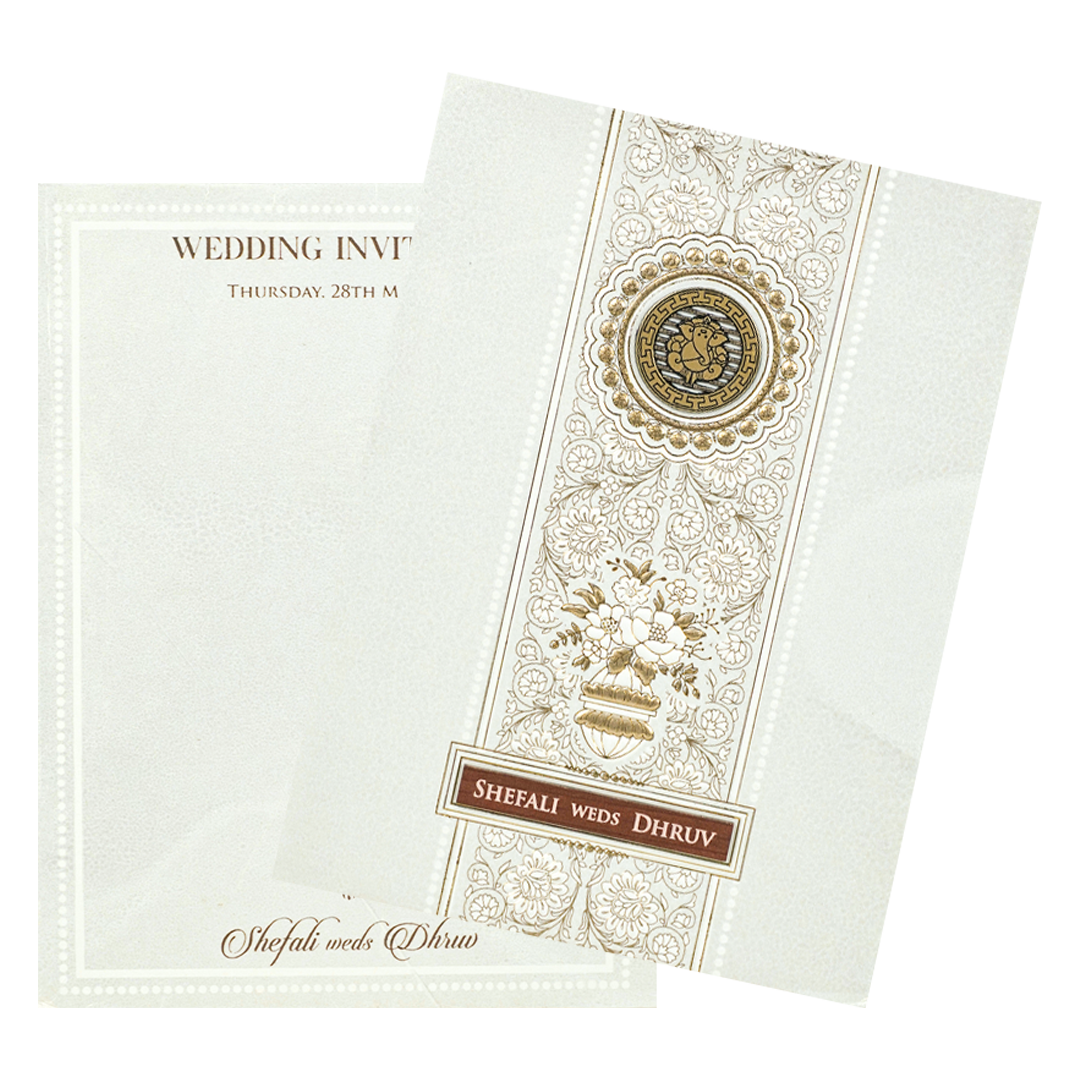 White Ganesha Floral Wedding card-KRE28480