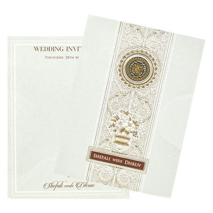 White Ganesha Floral Wedding card-KRE28480