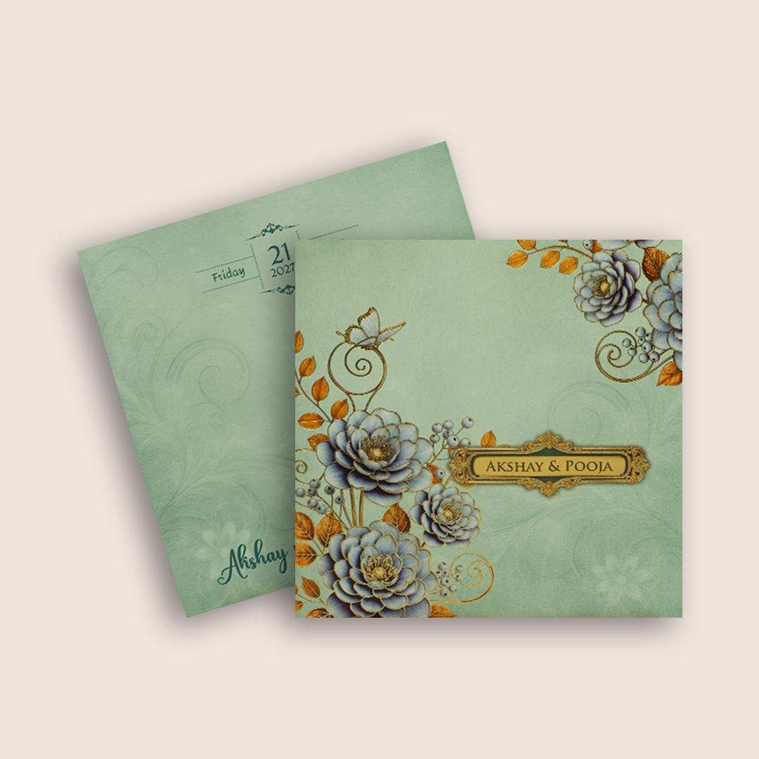 Pastel Blue Floral Wedding Card - KPR07150