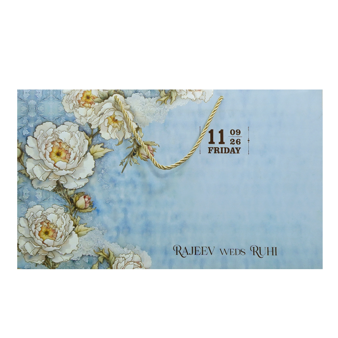 Blue Floral Embossed Luxury Wedding Invitation-KPR24730