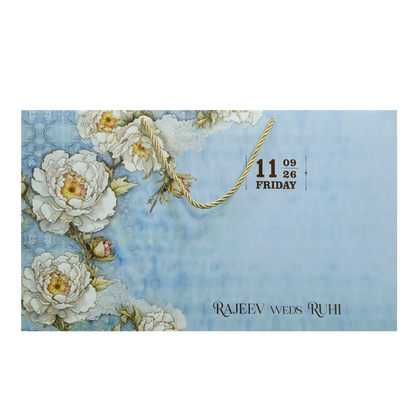 Blue Floral Embossed Luxury Wedding Invitation-KPR24730