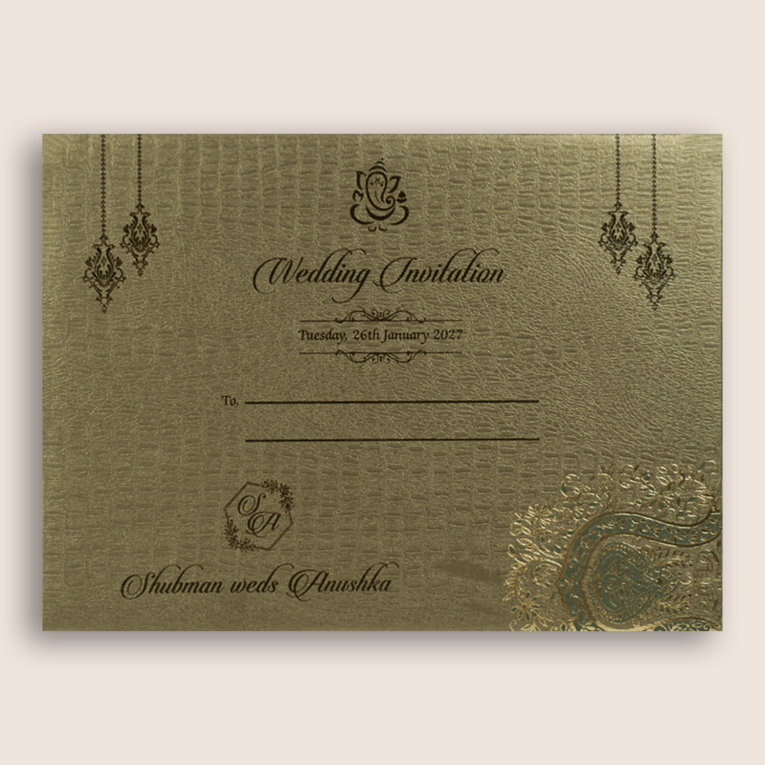 Gold Floral Door Style Padded Wedding Invitation - KRB10501
