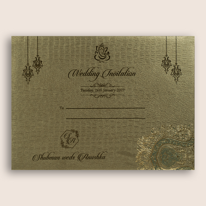 Gold Floral Door Style Padded Wedding Invitation - KRB10501