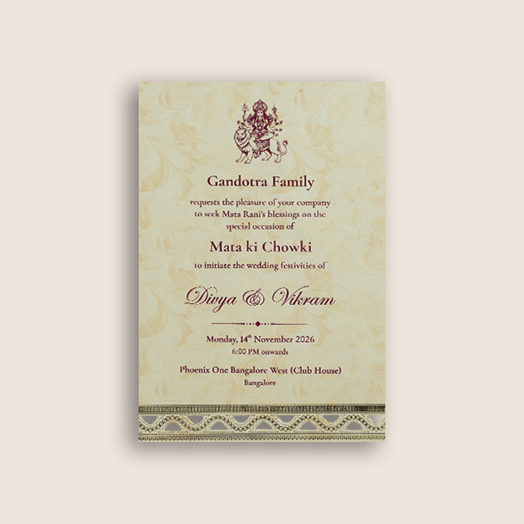 Cream Floral Wedding Invitation Card-KNPD1690