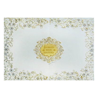 White Embossed Door Style Wedding Invitation Card-KRB09101