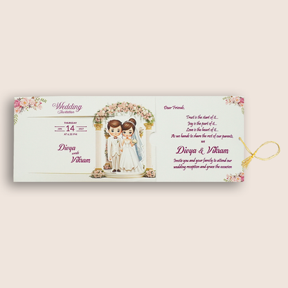White Slide Floral Bride Groom Wedding Card - KNKSP761