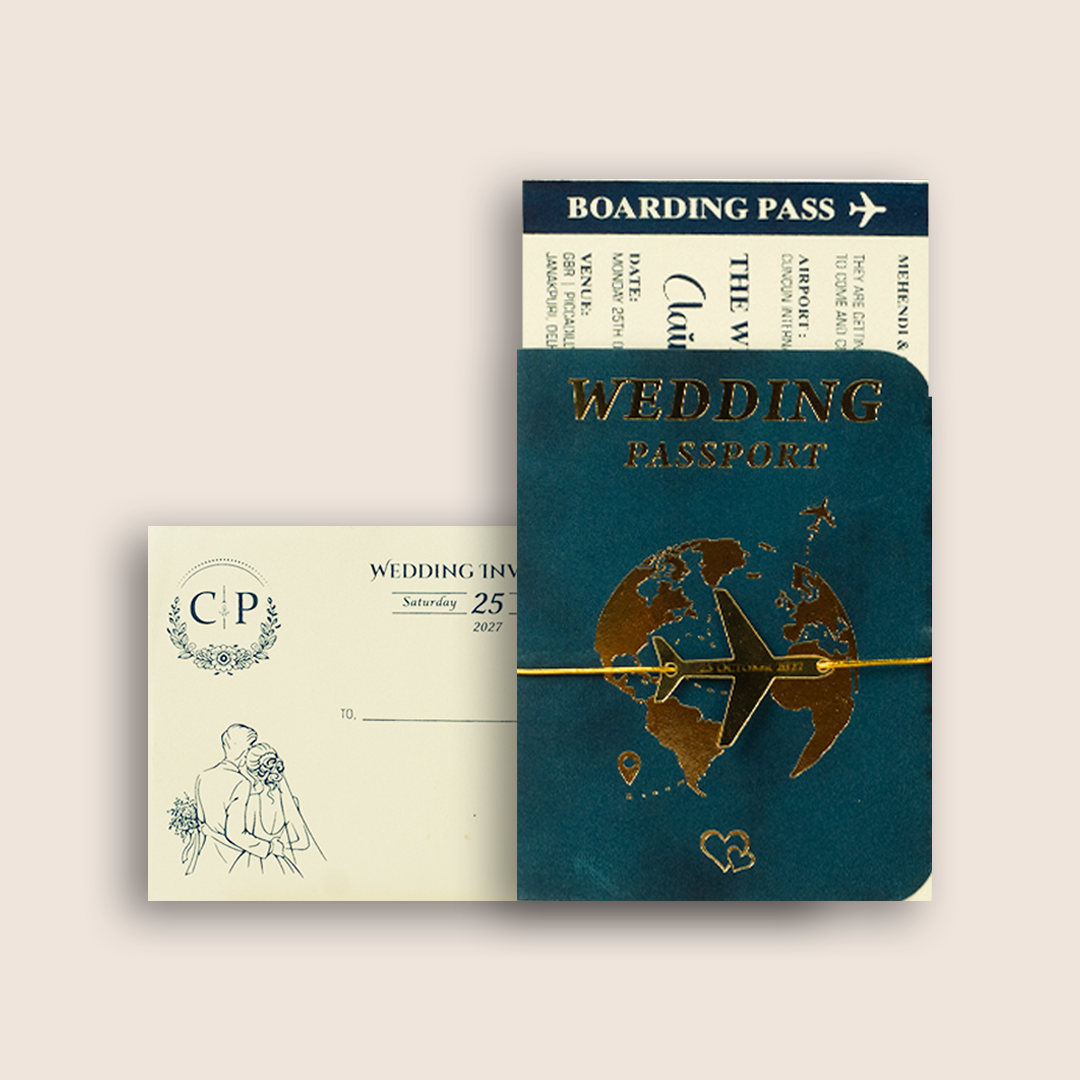 Navy Blue Wedding Passport Style Invitation Card - KJP29250