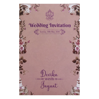 Pink Floral Royal Elephant Padded Wedding Card - KVN07430