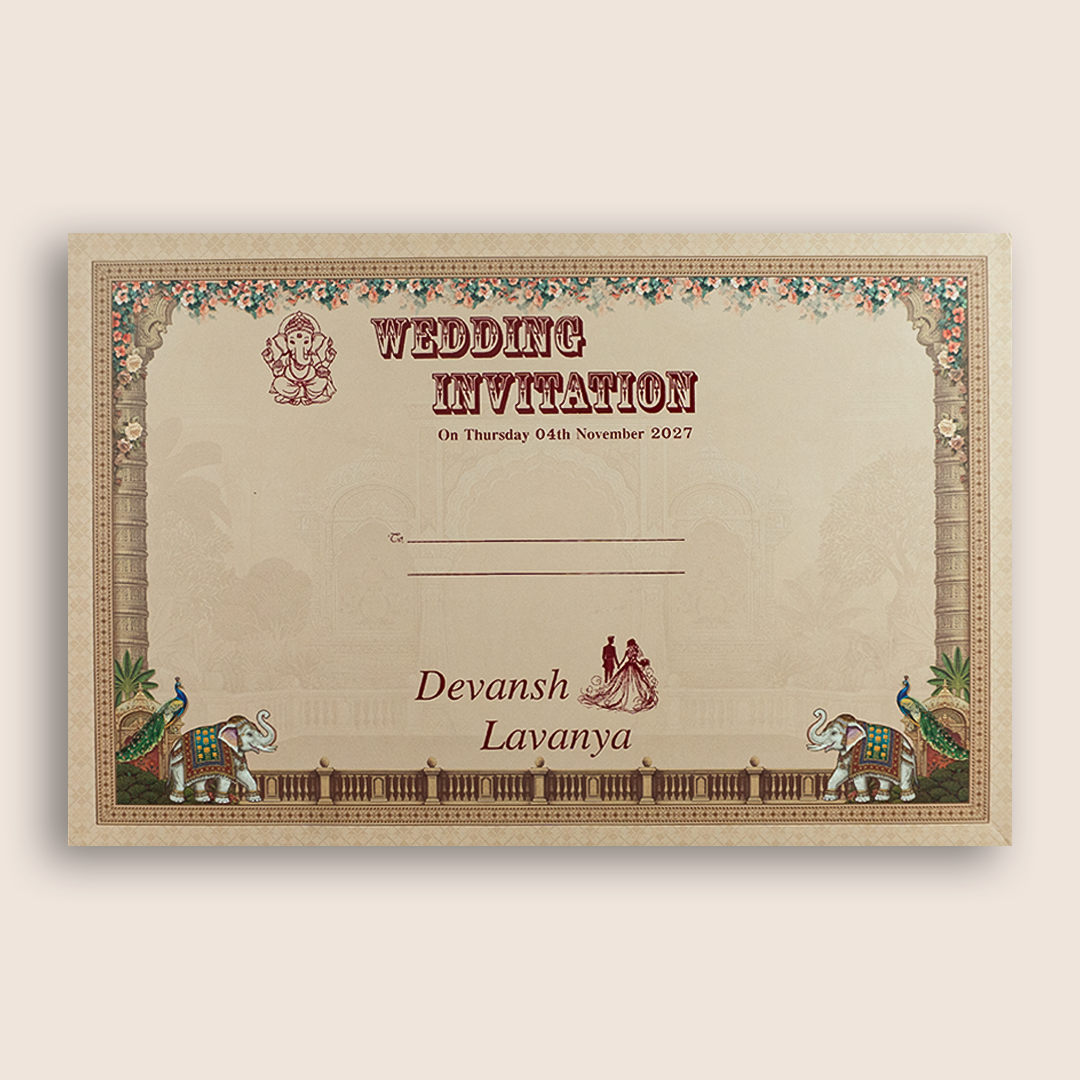 Peach Royal Elephant Padded Marriage Wedding Invitation - KSH18280