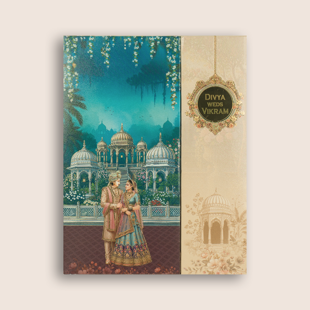 Blue Bride Groom Door Style Padded Wedding Card  - KNMO9323