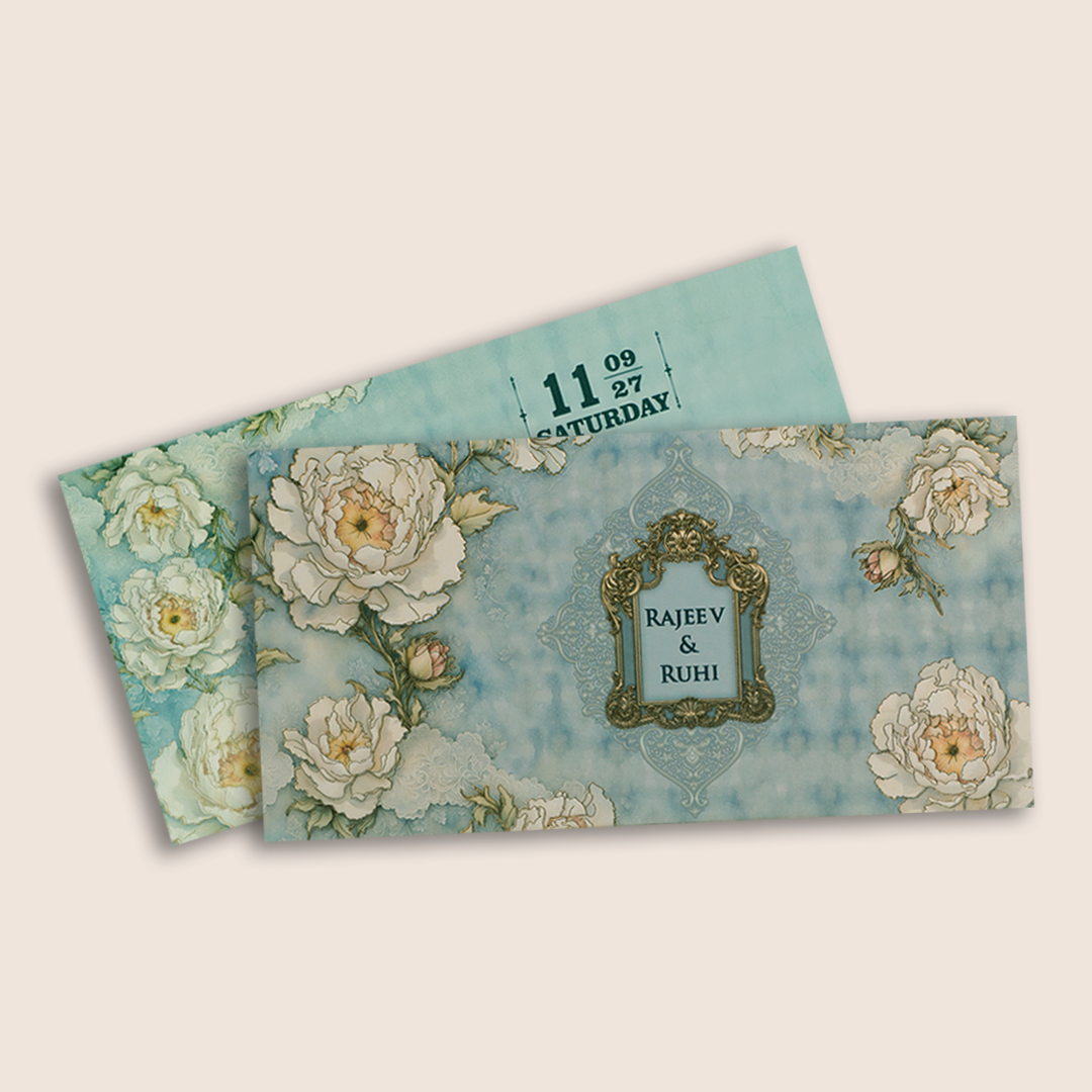 Light Blue Floral Wedding Invitation Card - KPR06550