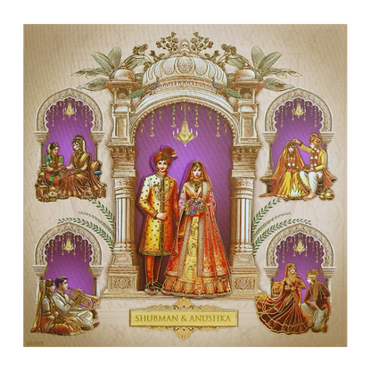 Cream Majestic Couple Cutout Padded Wedding Invitation-KRB09740