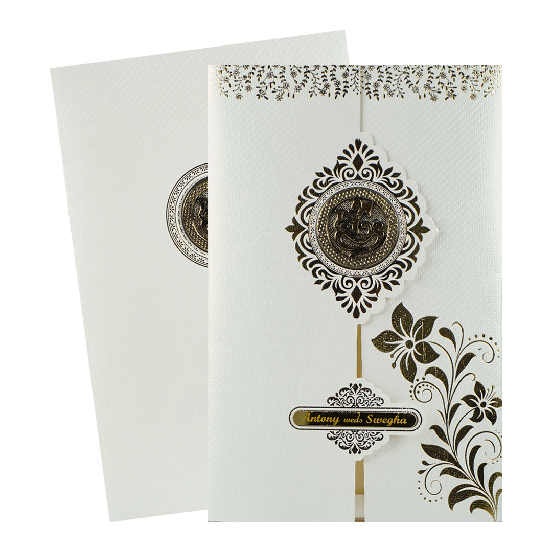 Silver Gold Floral Wedding Card-KNKTW049