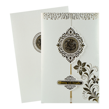 Silver Gold Floral Wedding Card-KNKTW049