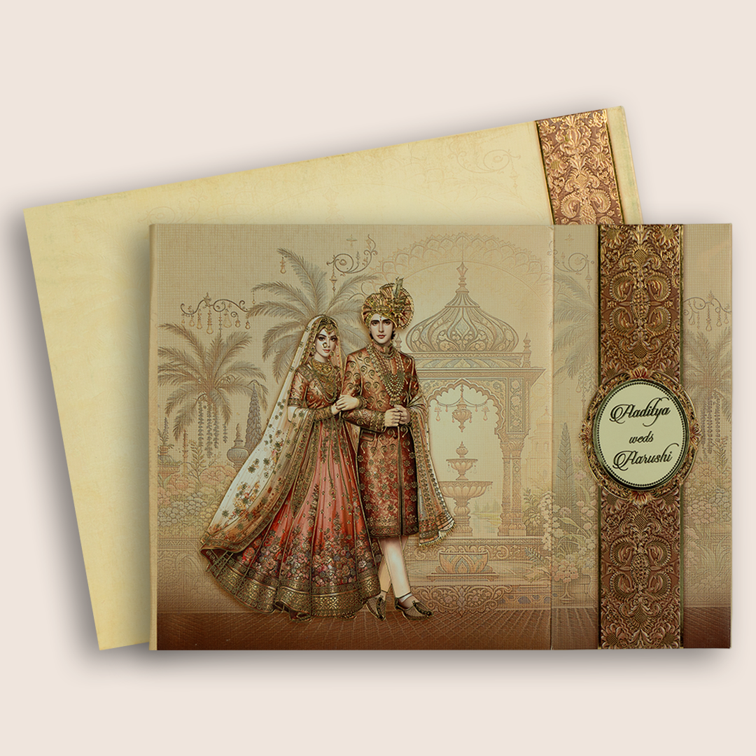 Brown Bride Groom Door Style Wedding Card - KAA06200