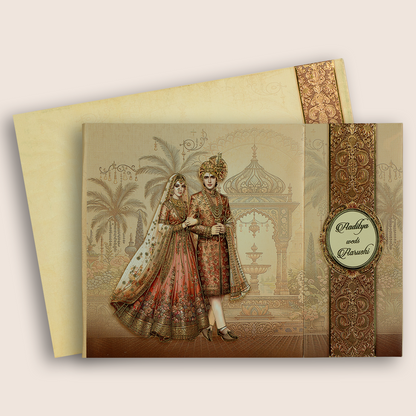 Brown Bride Groom Door Style Wedding Card - KAA06200