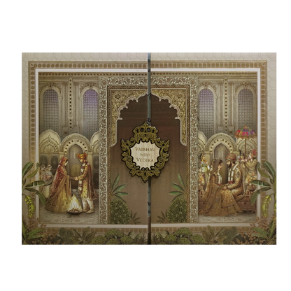 Brown Marriage Ritual Padded Wedding Card - KSH72950