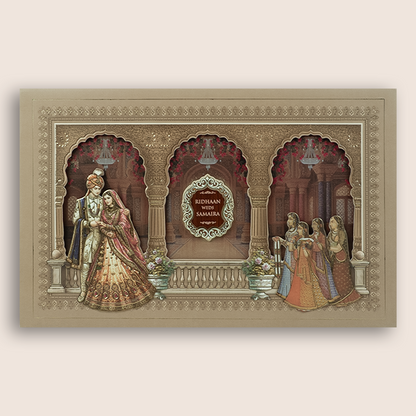 Pastel Brown Bride Groom Laser Cut Padded Invitation Card - KVN08080