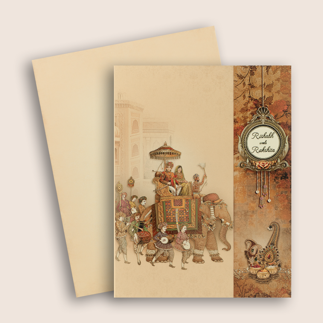 Sandal Royal Baraat Door Style Wedding Card - KAA05070