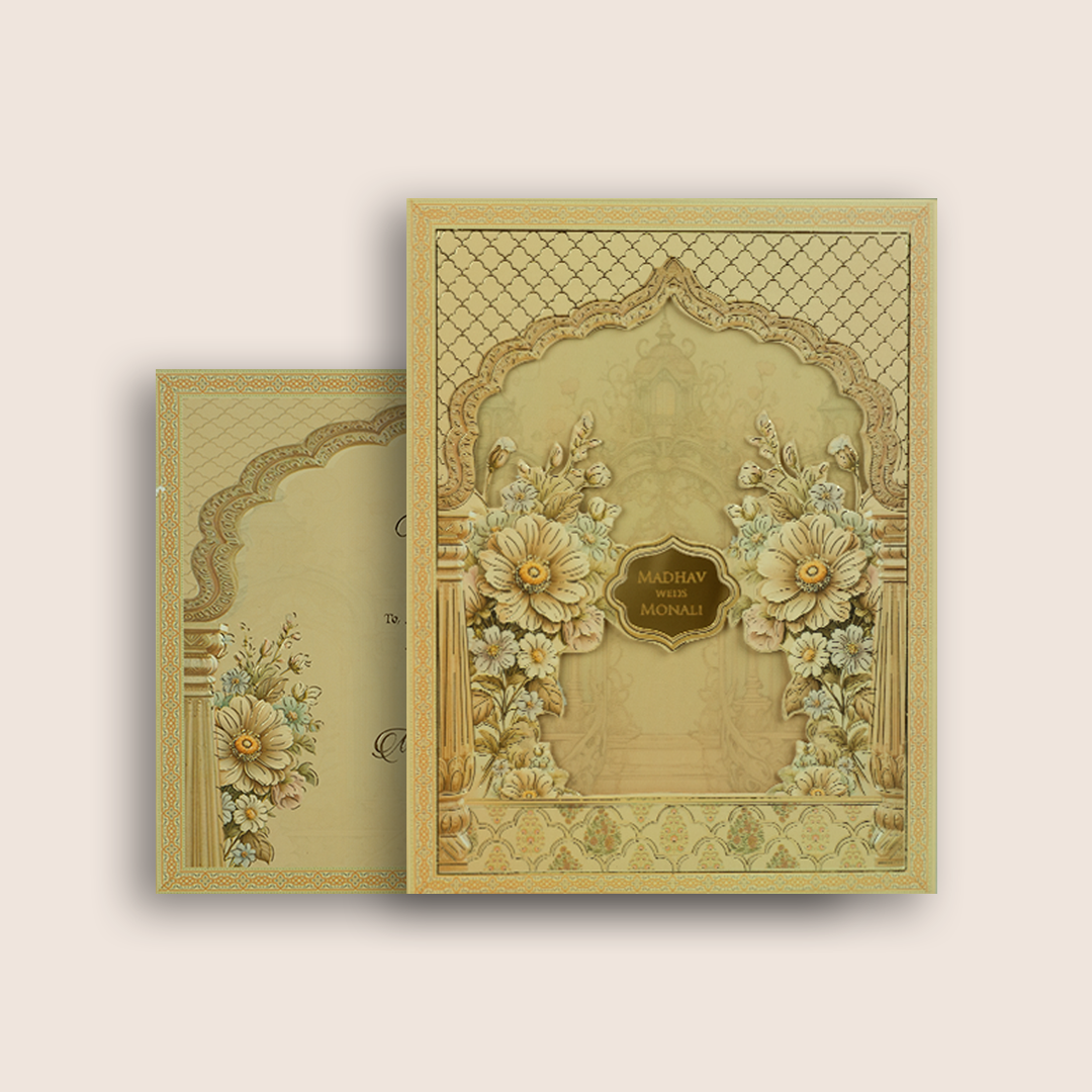 Sandal Floral Laser Cut Padded Invitation Card - KJTS3683