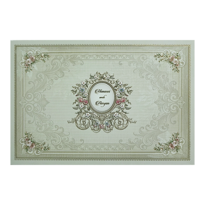 Classic Green Ornate Floral Padded Wedding Card-KMMWD1141