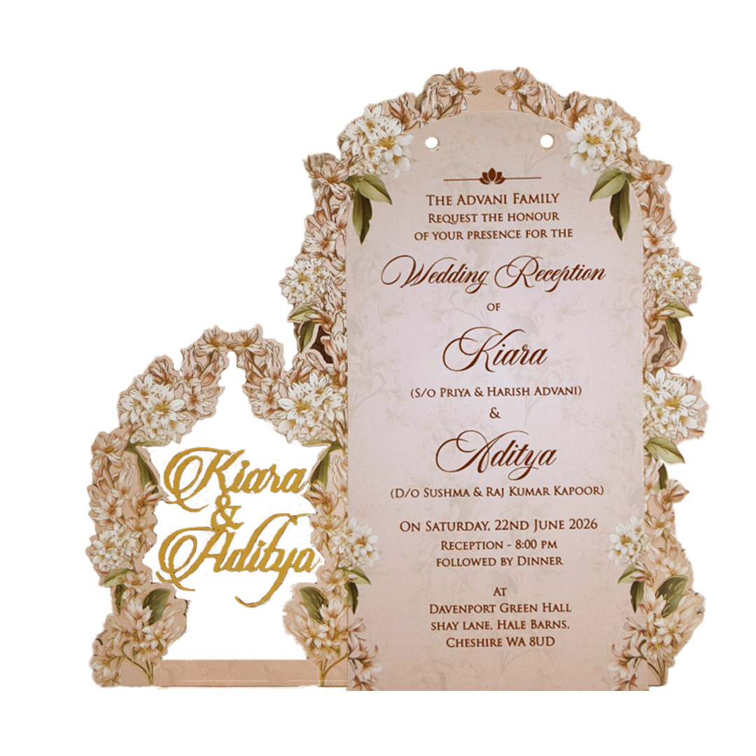 Pastel Cream Floral Layered Wedding Card - KFR15050
