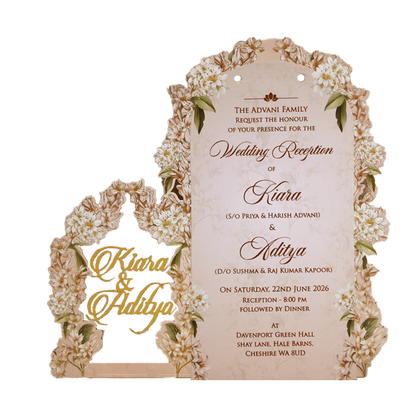 Pastel Cream Floral Layered Wedding Card - KFR15050