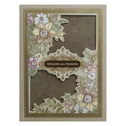 Grey Floral Padded Wedding Card- KSH72480
