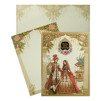 Mint Green Peacock Couple Wedding Card-KNKJ1144