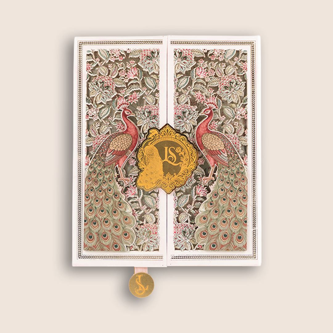 White Peacock Door Style Premium Wedding Invitation - KNLW202573
