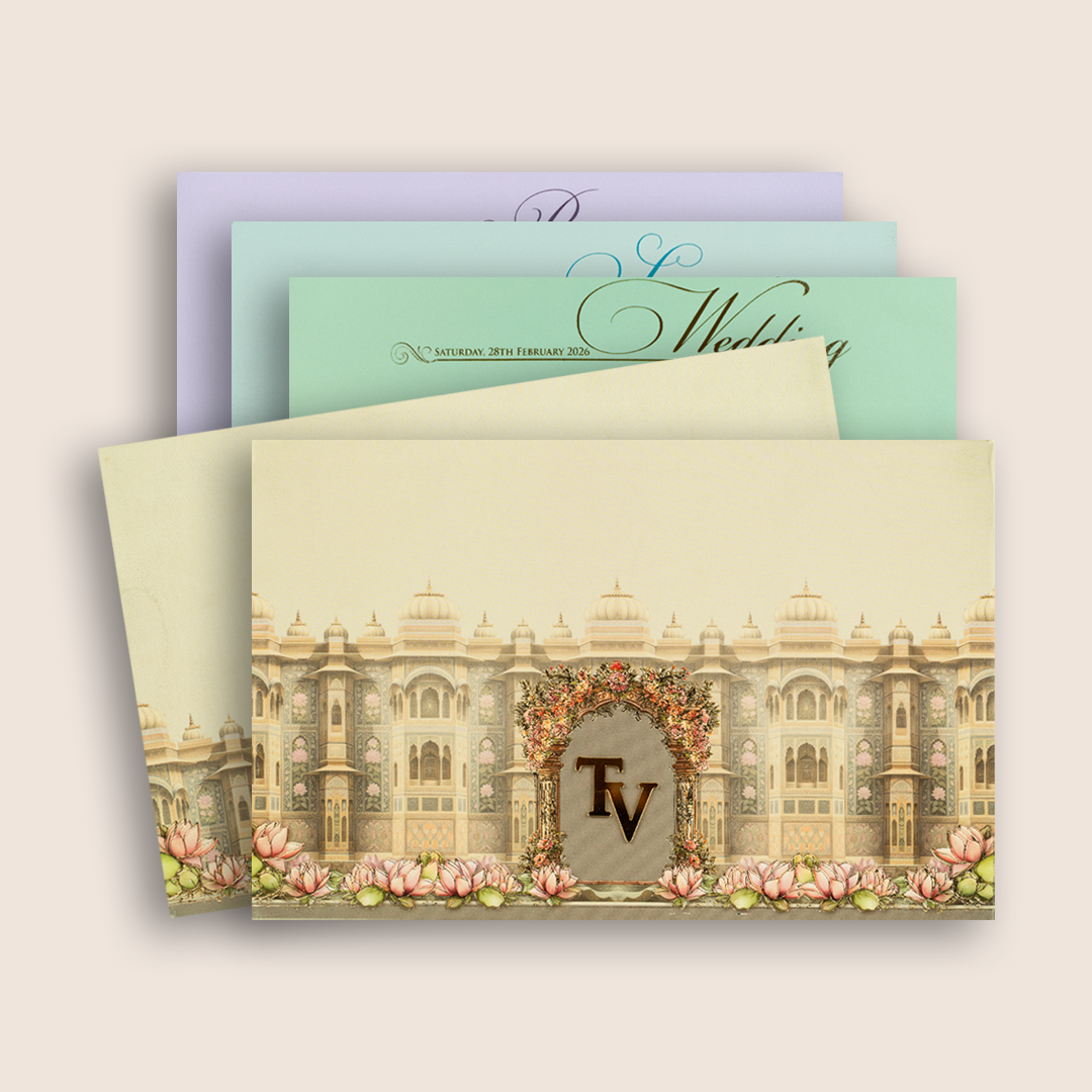 Light Grey Embossed Palace Padded Invitation Card - KPR024920