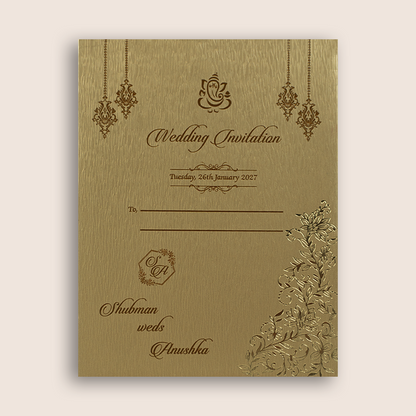Gold Floral Laser Cut Wedding Invitation - KRB10141