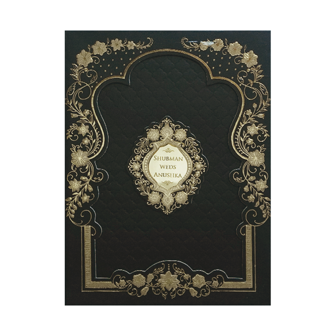 Luxurious Black Gold Foil Padded Wedding Card-KRB09682