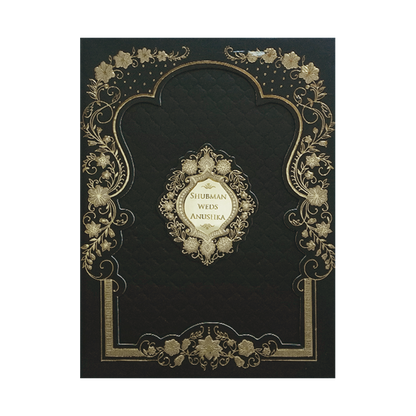 Luxurious Black Gold Foil Padded Wedding Card-KRB09682