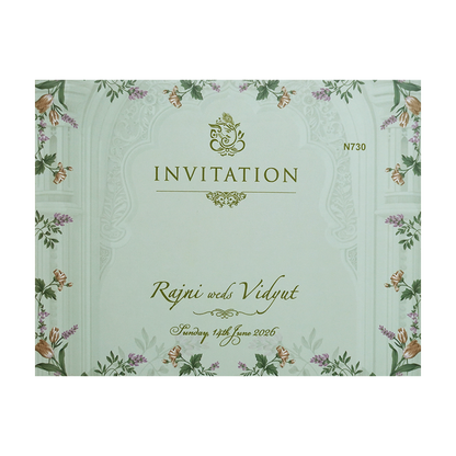 Green Padded Floral Arch Wedding Card- KVN07300