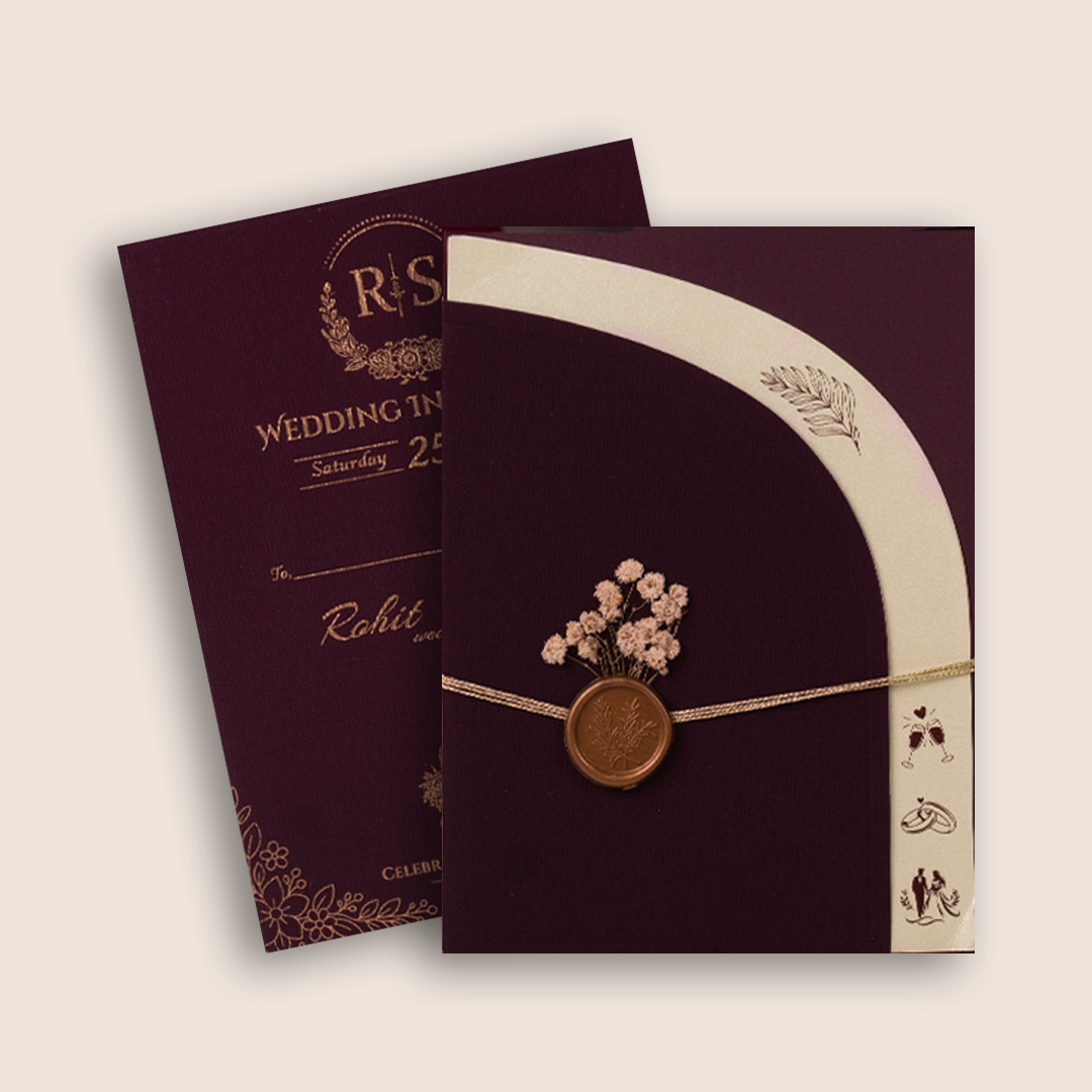 Wine Floral Laser Cut  Invitation Card - KJP25130
