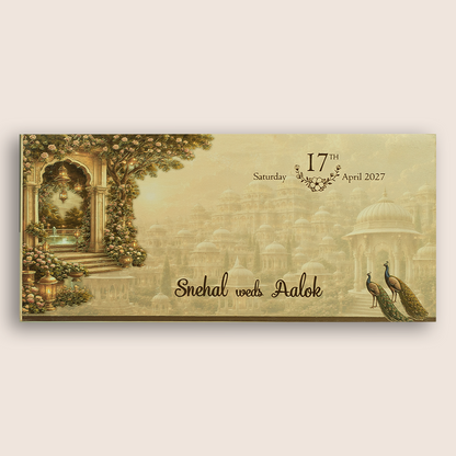 Dark Beige Floral Palace Padded Invitation Card - KPR026220