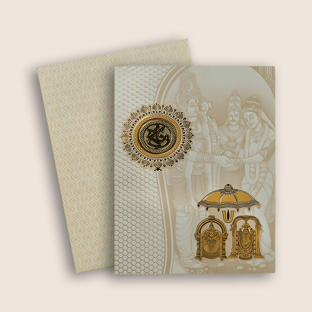 White Balaji Padmavathi Invitation Card - KNCWP455