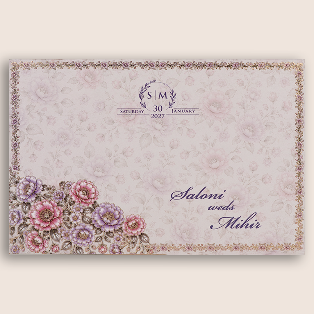 White Floral Padded Wedding Invitation Card - KPR026160