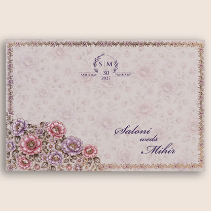 White Floral Padded Wedding Invitation Card - KPR026160