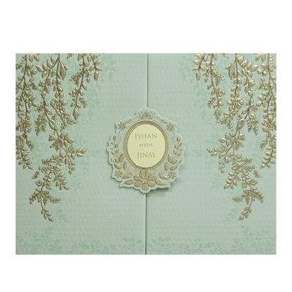 Luxury Green &amp; Gold Padded Wedding Card - KMMWD1113