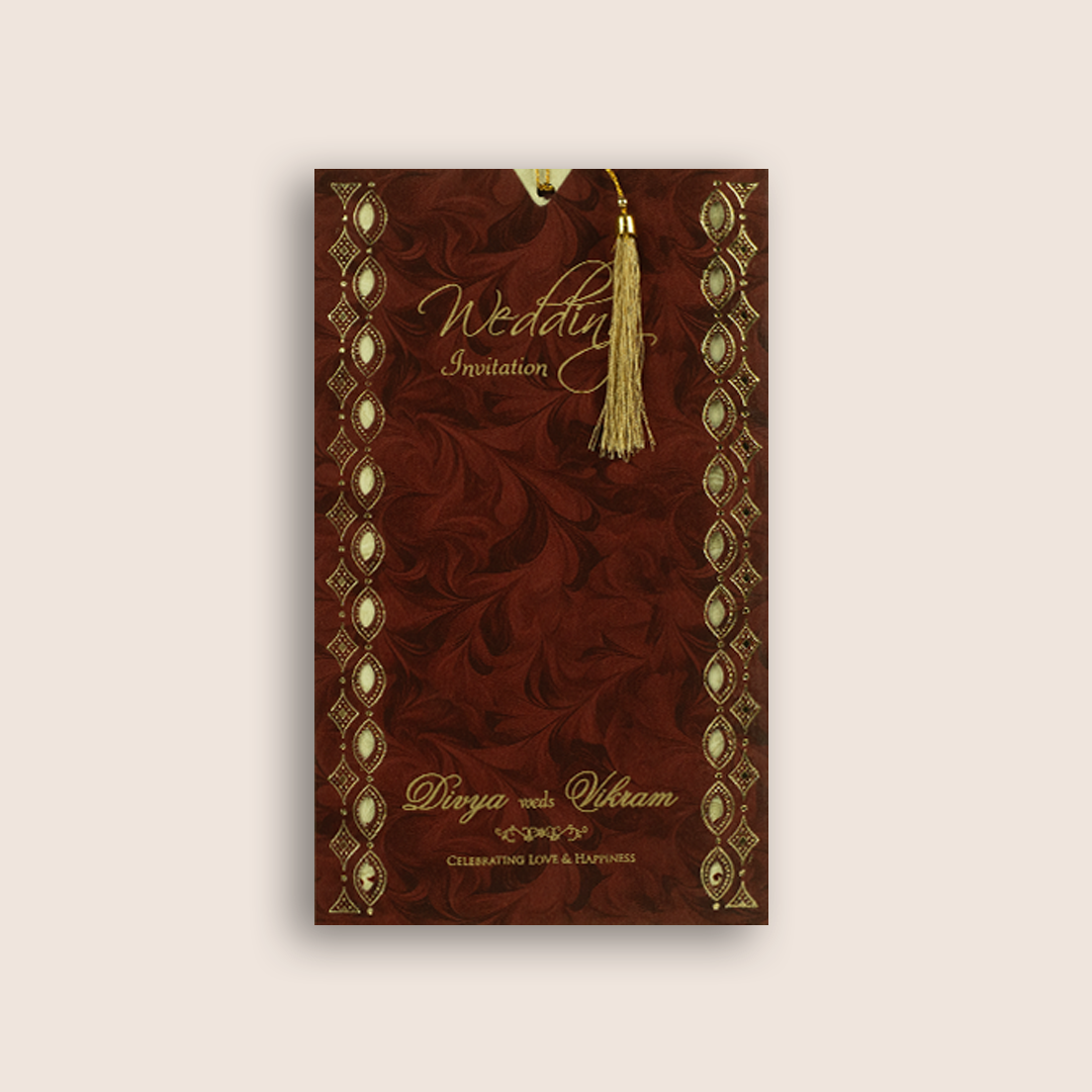 Burgundy Single Sheet Laser Cut Wedding Invitation - KNPD1191
