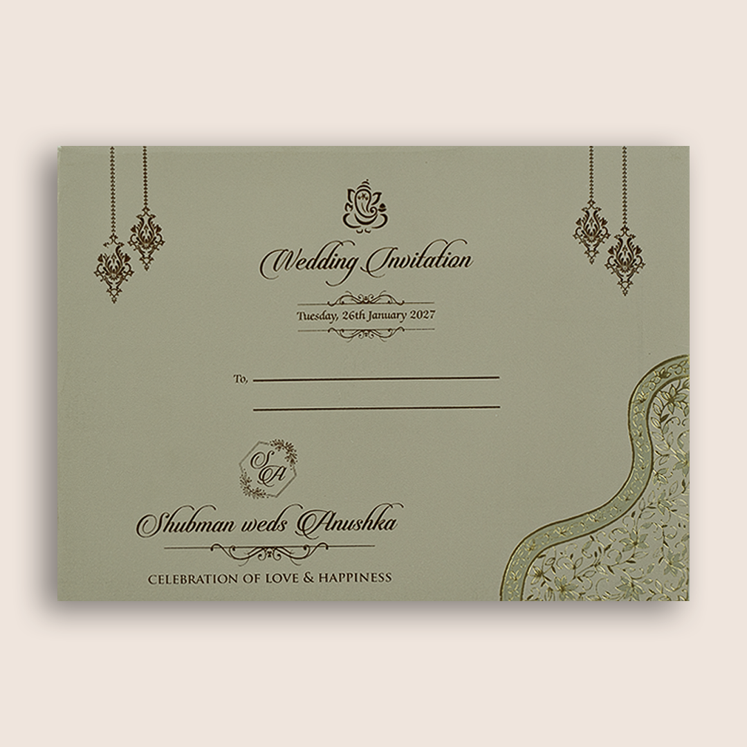 Grey Embossed Floral Door Style Padded Marriage Card - KRB10421