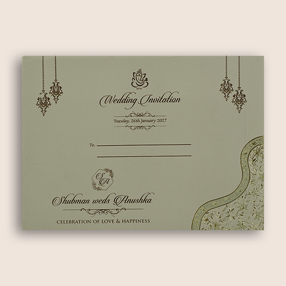 Grey Embossed Floral Door Style Padded Marriage Card - KRB10421